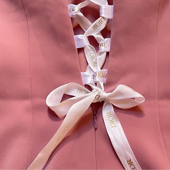 Upcycled Strapless Pink Muave Mini Dress with Dior Ribbon Lace-up Size XS - Picture 10 of 16